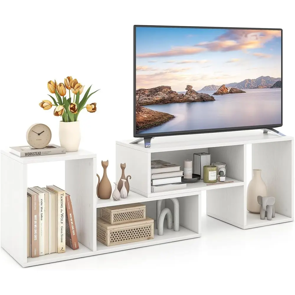 2-Piece TV Stand for 55 TVs, Entertainment Center with Bookcase and Storage, White
