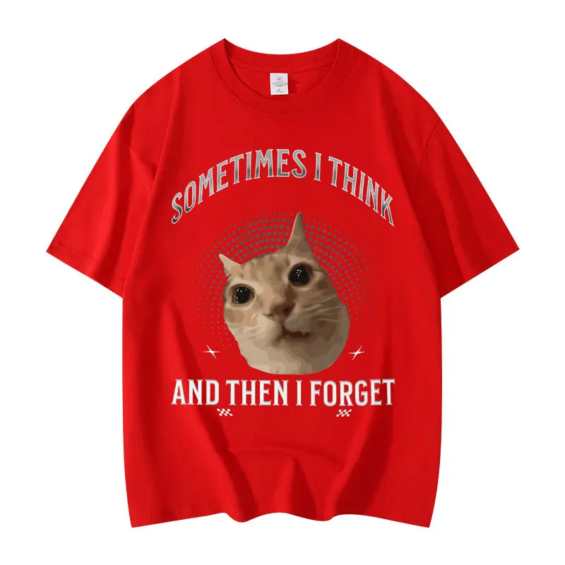 Alta qualidade moda oversized camiseta neutra verão casual algodão camiseta às vezes eu encontrar interessante gato padrão camiseta