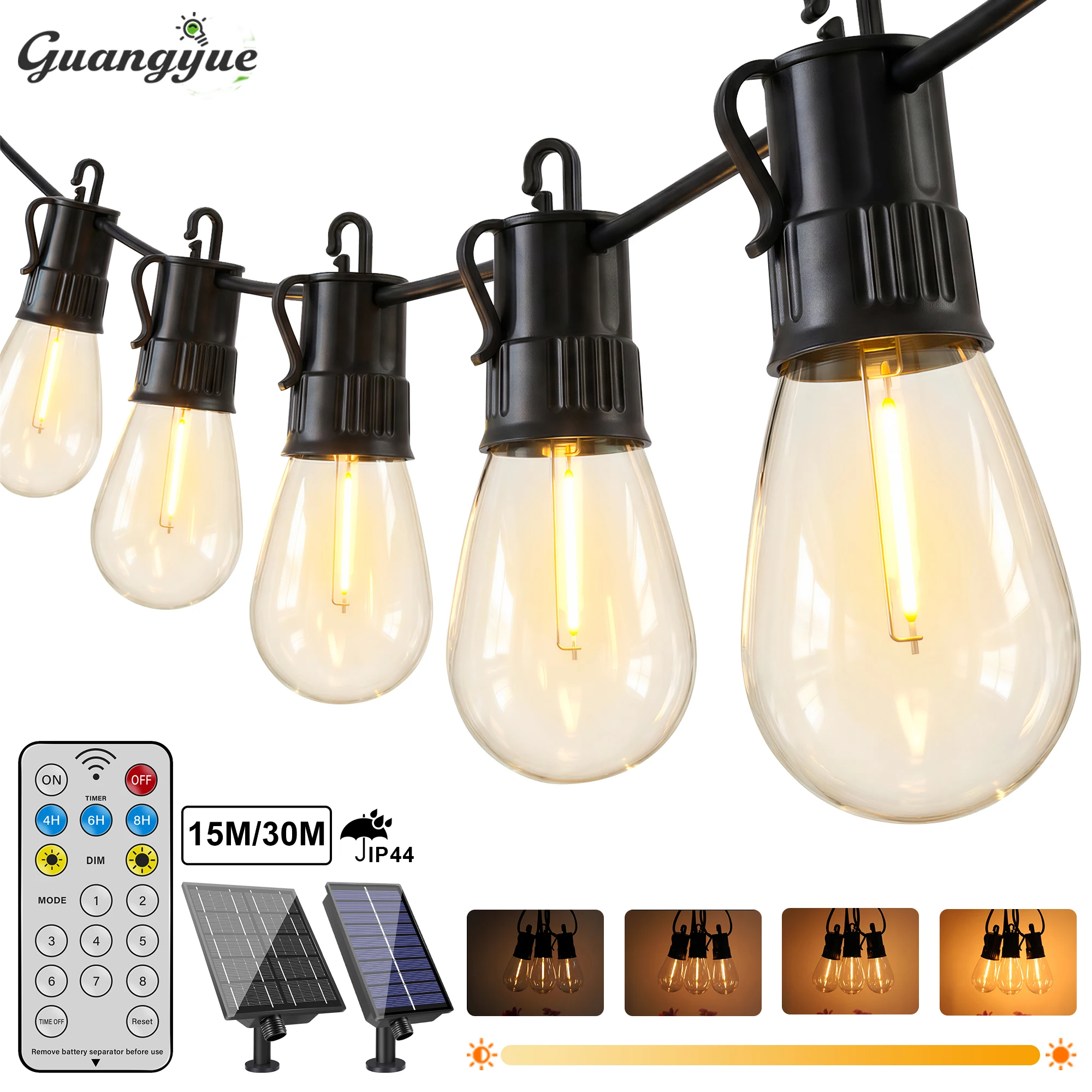 

Светодиодная гирлянда S14 на солнечных батареях, 24В, перезаряжаемая, с регулировкой яркости, водонепроницаемая, ударопрочная, для сада, двора, кафе