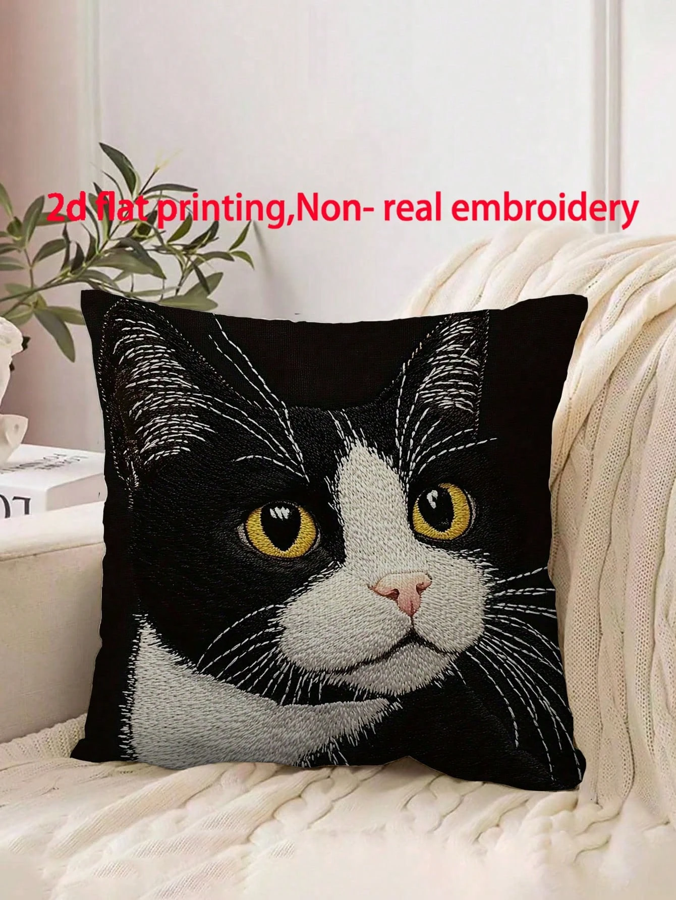 1pc Tuxedo Cat Pillow Cover, Polyester 2D Double-Sided Print, Soft Square Cushion Case for Sofa & Bedroom, Realistic Cat Pattern