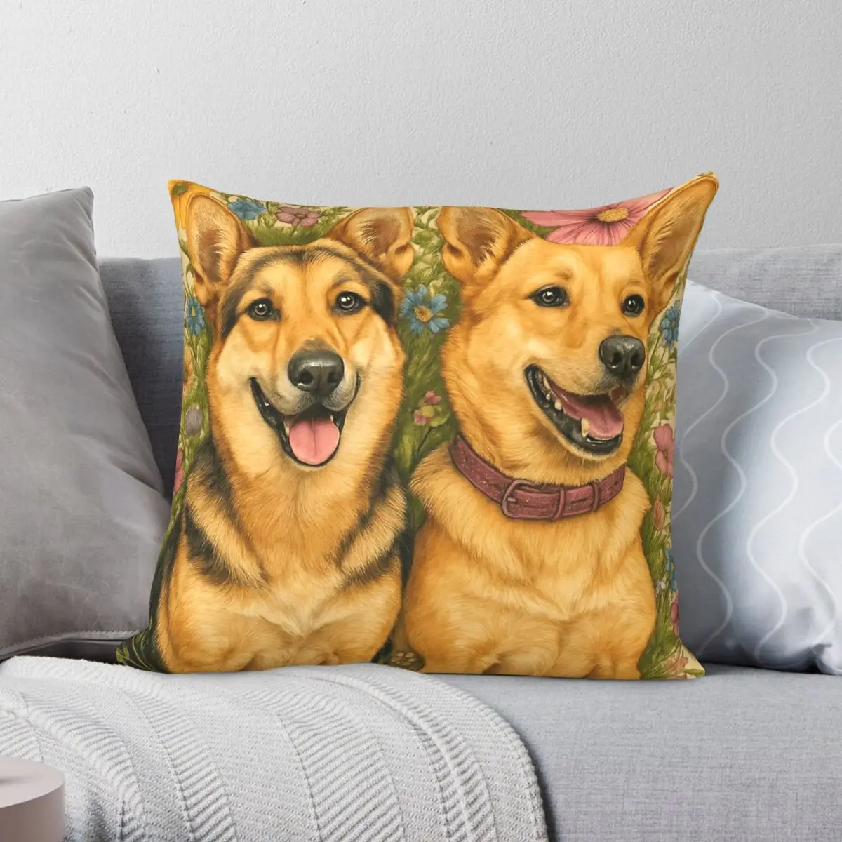 German Shepherds In Bloom Square Pillowcase Polyester Linen Velvet Pattern Zip Decor Throw Pillow Case Sofa Seater Cushion Cover