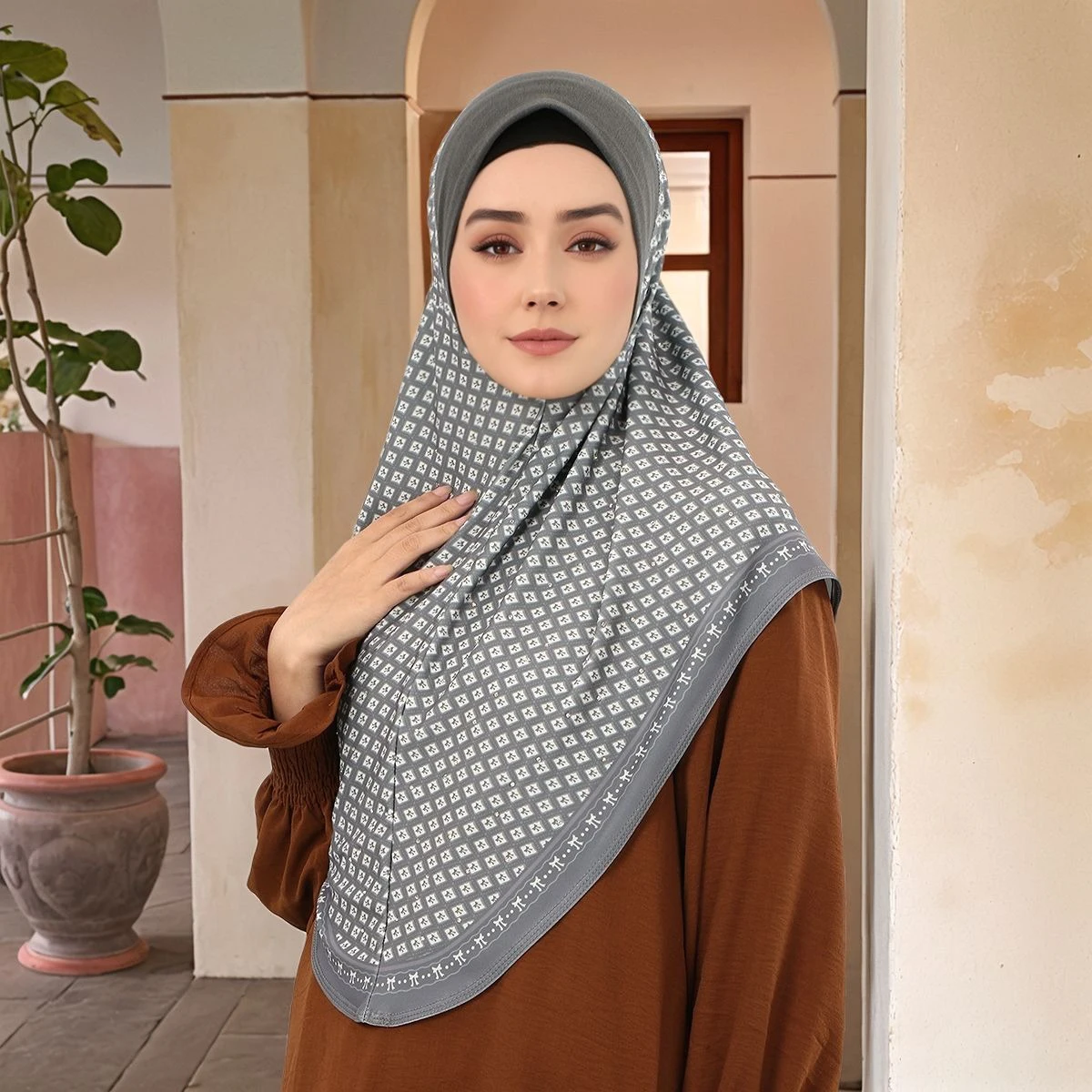 Fashion Shiny Diamond Instant Hijab Full Cover Head Women Soft Chiffon Amira Scarf Islam Female Ramadan Headscarf Printed Turban