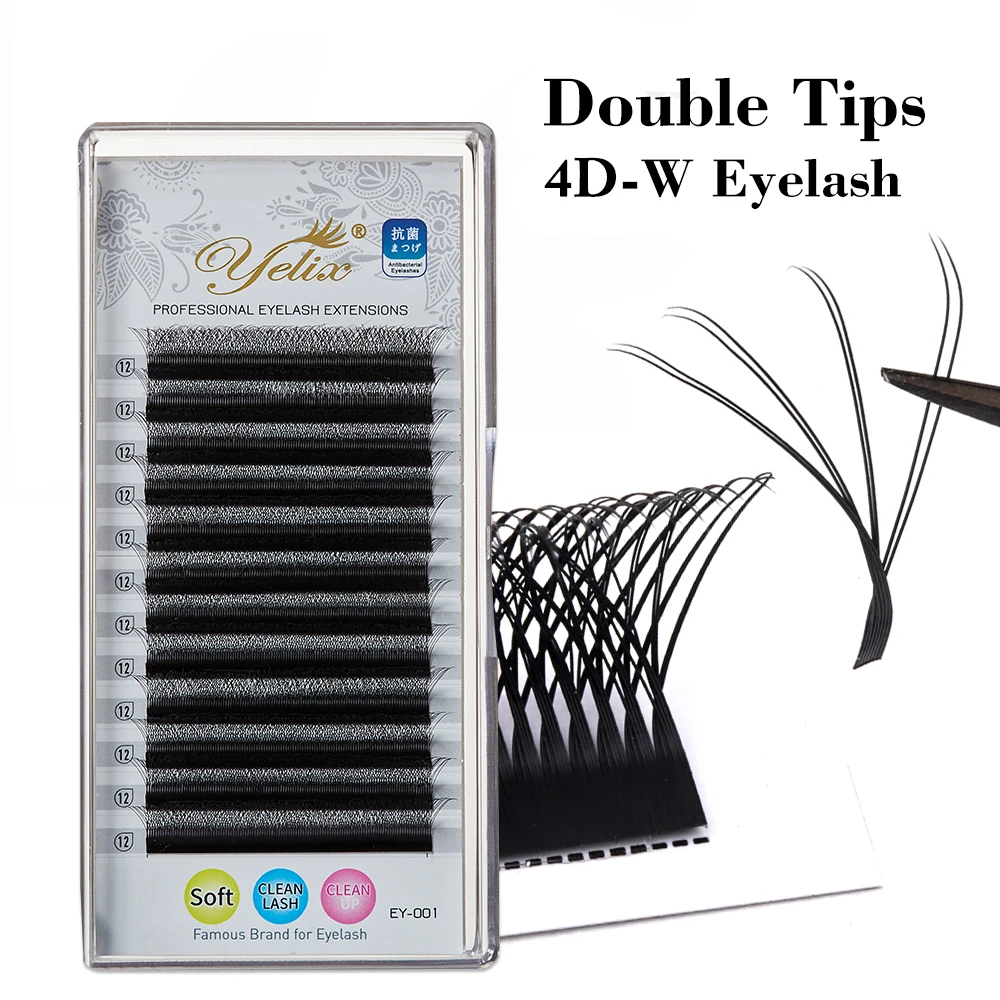 Yelix Double Tips 4D-W Eyelash Extensions 4D W Shape Premade Volume Fan Lashes Soft Lightweight Individual Faux Cils Makeup Tool