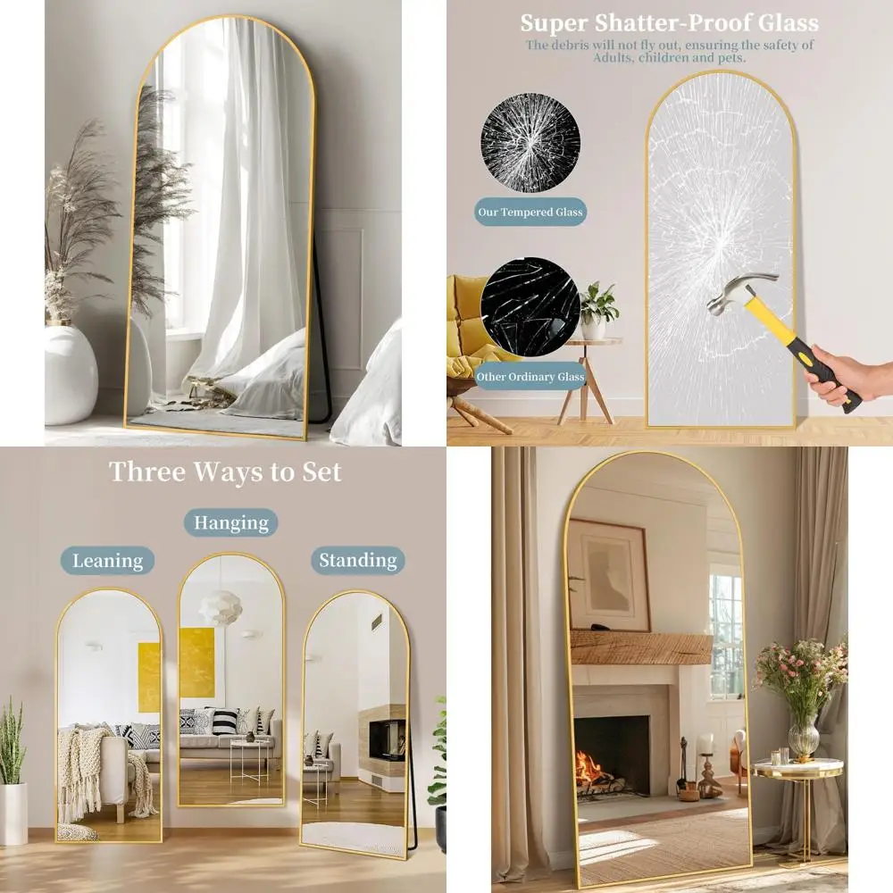 

Large Arched Floor Standing Mirror with Stand, 68x26 Full Body Aluminum Frame Mirrors for Home and Dressing Rooms
