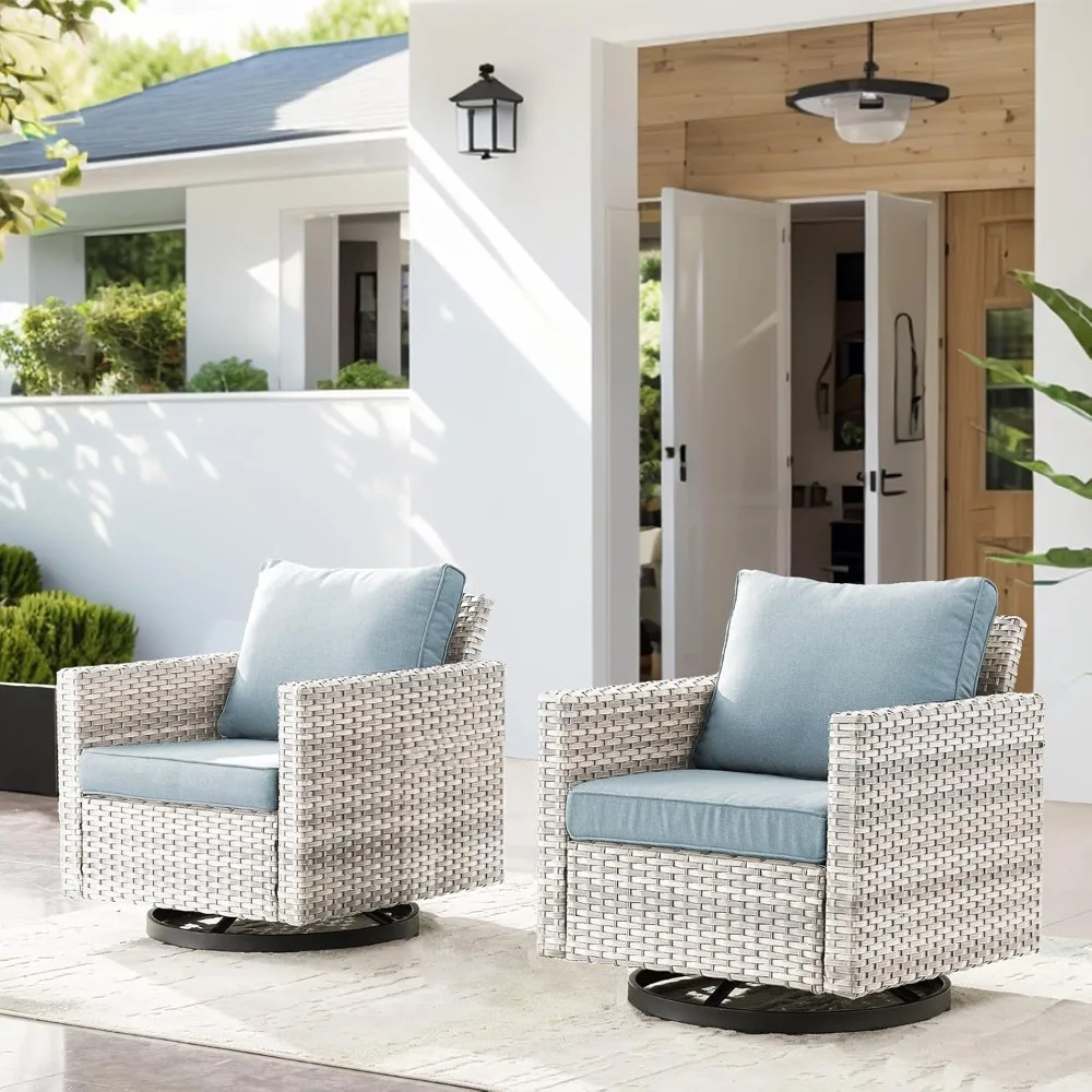 

Patio Swivel Chairs Set of 2,PE Wicker Outdoor Rocker Chairs Bistro Set Porch Balcony Furniture with Cushions