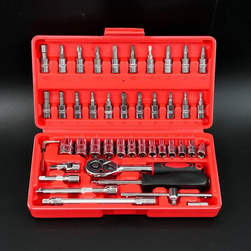 46 in 1 Repair tool sleeve kit,Ideal for Automotive Repairs, Mechanics, Chrome Vanadium Steel,Quick-Release Ratchet Handle