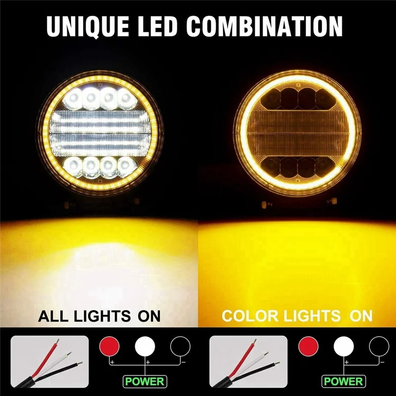 LICE-6Pcs 4 Inch LED Work Light Combo Spot Flood Off Road Driving Amber Fog Lamp