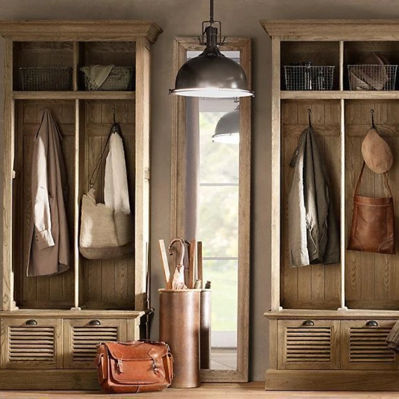 

All solid wood wardrobe, French country retro furniture, American oak simple bedroom wardrobe