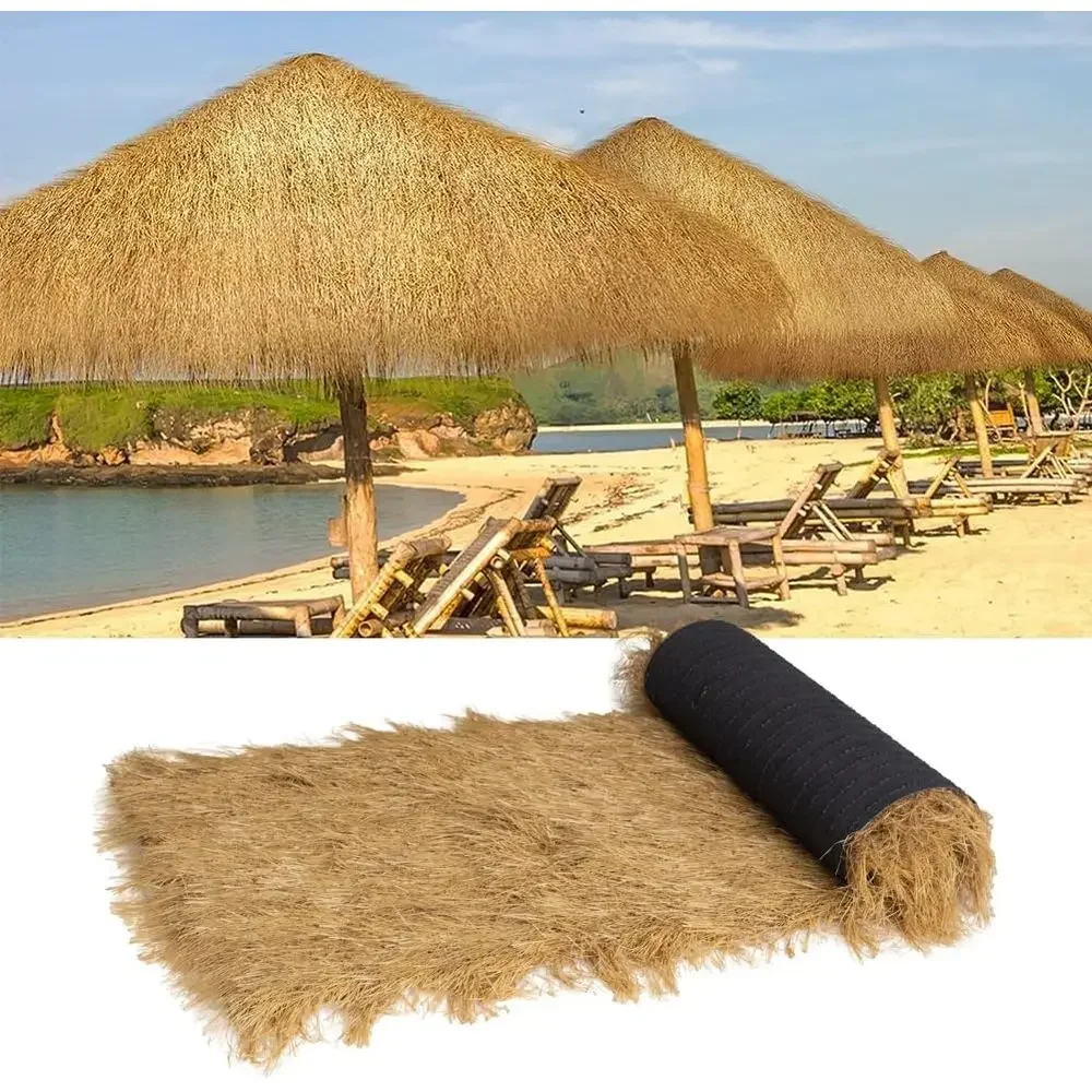 Customizable Synthetic Sun-Bleached Yellow Canopy for Tiki Bars, Hawaiian Parties, and Patios (4x10)