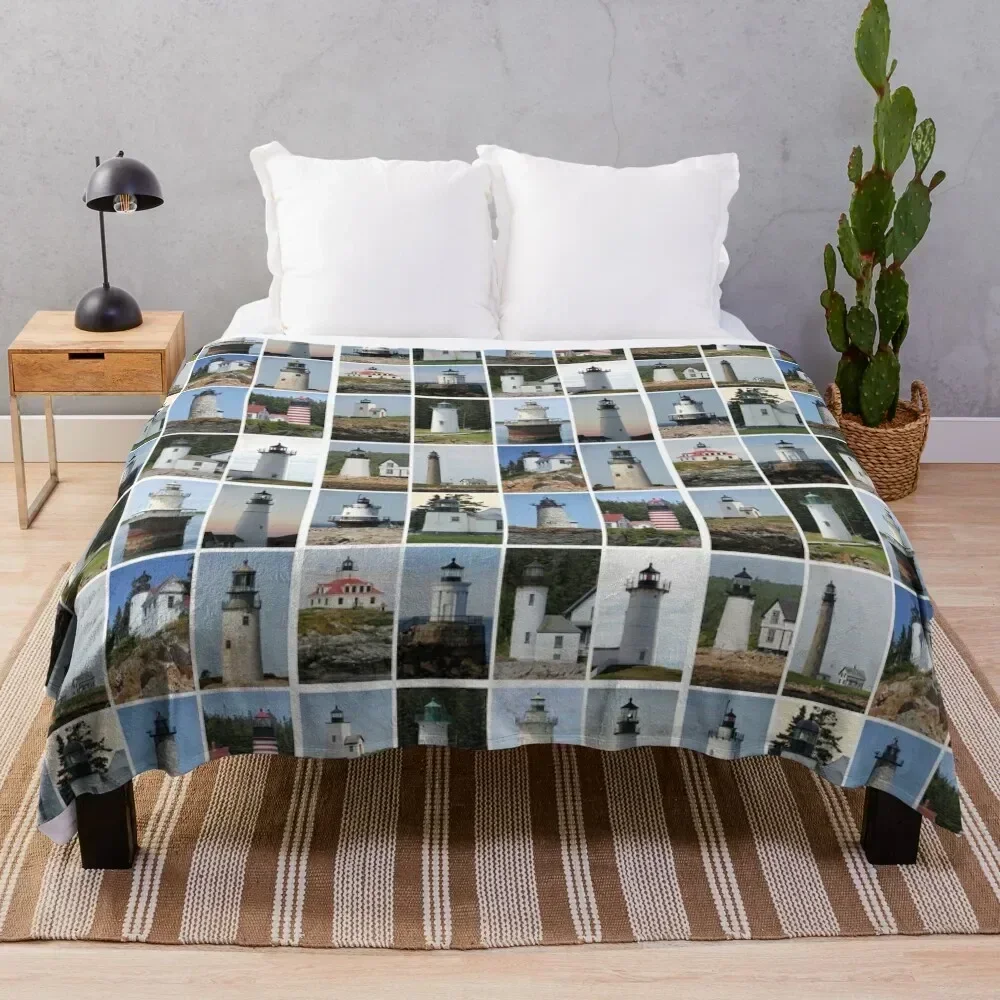 

Lighthouses of Maine Throw Blanket Soft Home Decor Blanket for Couch Bedroom