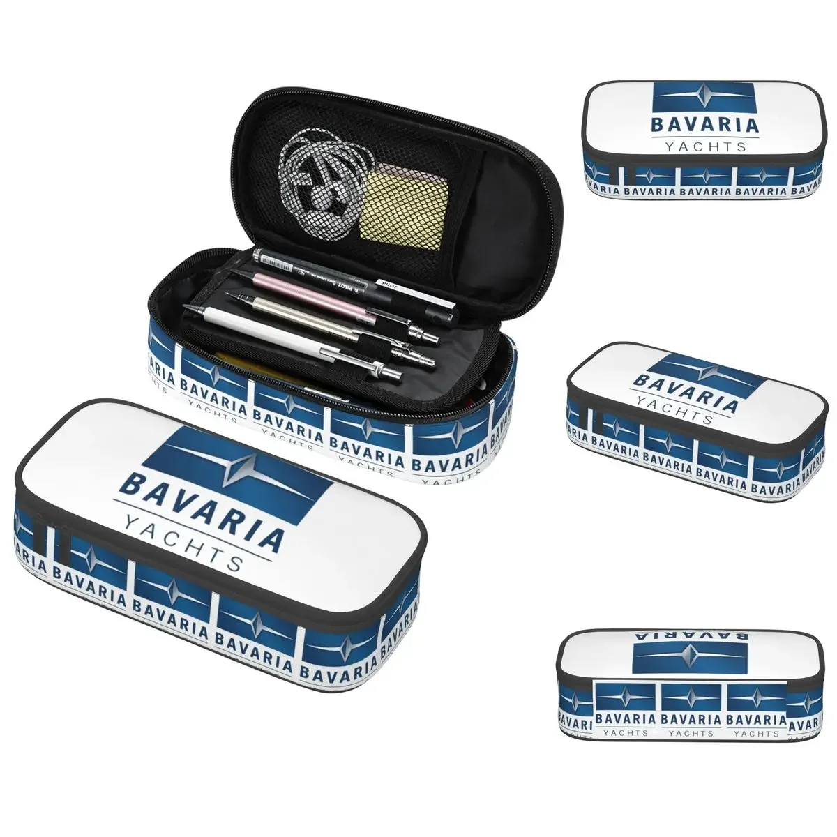 Estuche para lápices con logotipo de Bavaria Yachts, color azul y plateado, para niños y niñas, regalos, caja para bolígrafos, bolsa para lápices, suministros de papelería, bolsa para guardar bolígrafos
