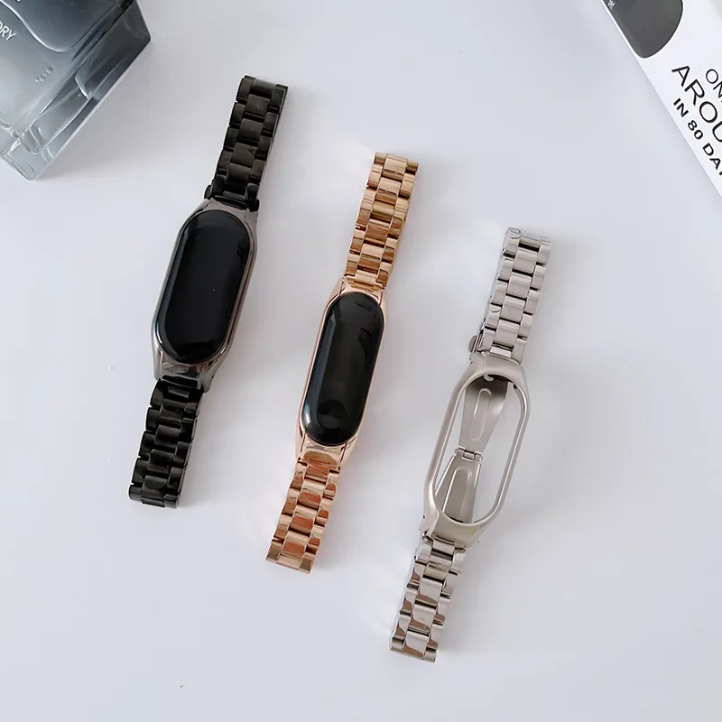 Metal strap For Xiaomi Mi band 7 6 5 4 3 Stainless steel triple straps Replacement Bracelet for Mi mi Band 3 4 5 6 7 Wrist Band