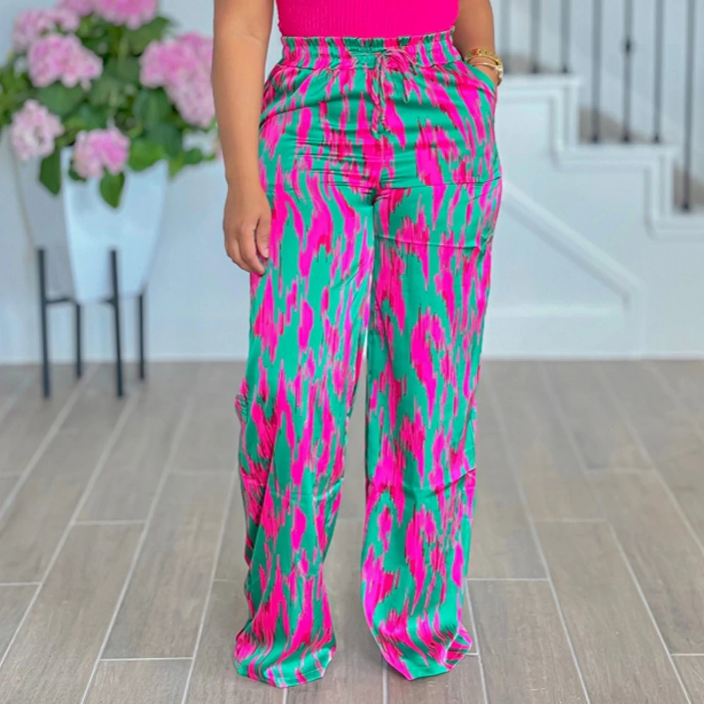 

Women High Waist Wide Leg Pants Shiny Straight Pants Long Palazzo Casual Trendy Trousers 2024 Spring Autumn Winter New Trousers