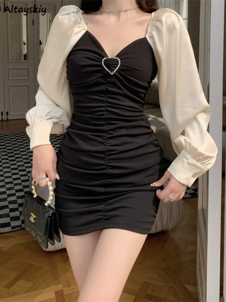 

Сексуальные тонкие мини-платья для женщин с v-образным вырезом и складками, весна-лето, элегантные искусственные 2 шт., уличная мода, Vestidos De Tricô Femenino