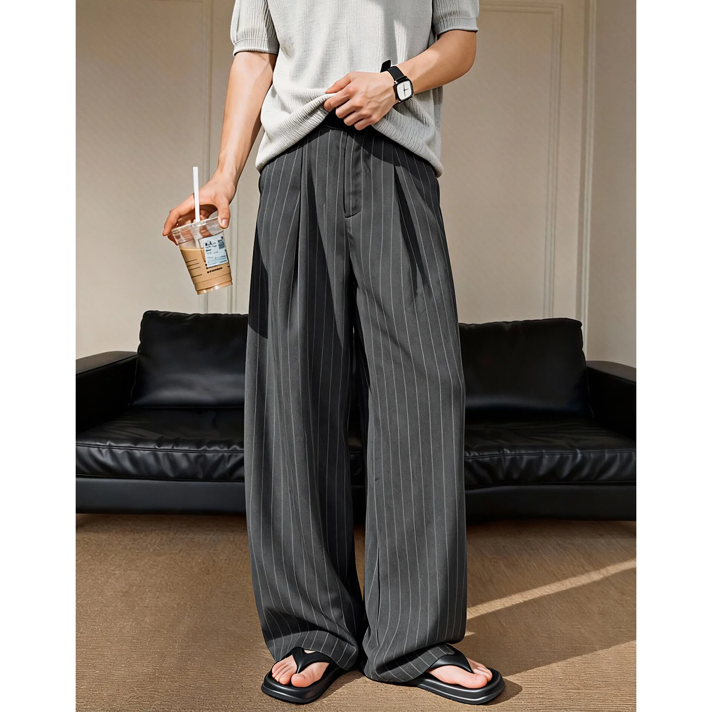

TFETTERS 2026 Spring New Arrival Old Money Man Pants Vertical Striped Adjustable Waist 3D Pleated Drapey Baggy Dress Pants Men