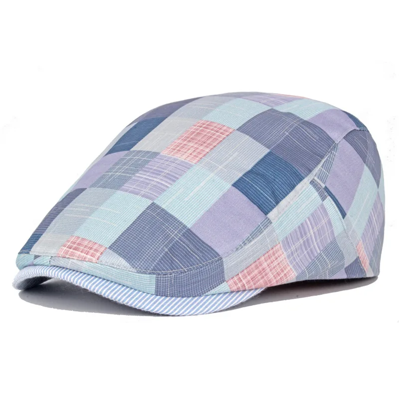 Brand Mens Newsboy Cap  Summer Colored Plaid  Flat Caps Retro Casual Unisex  Full Closed Berets Dad Hats Painter\'s Hat