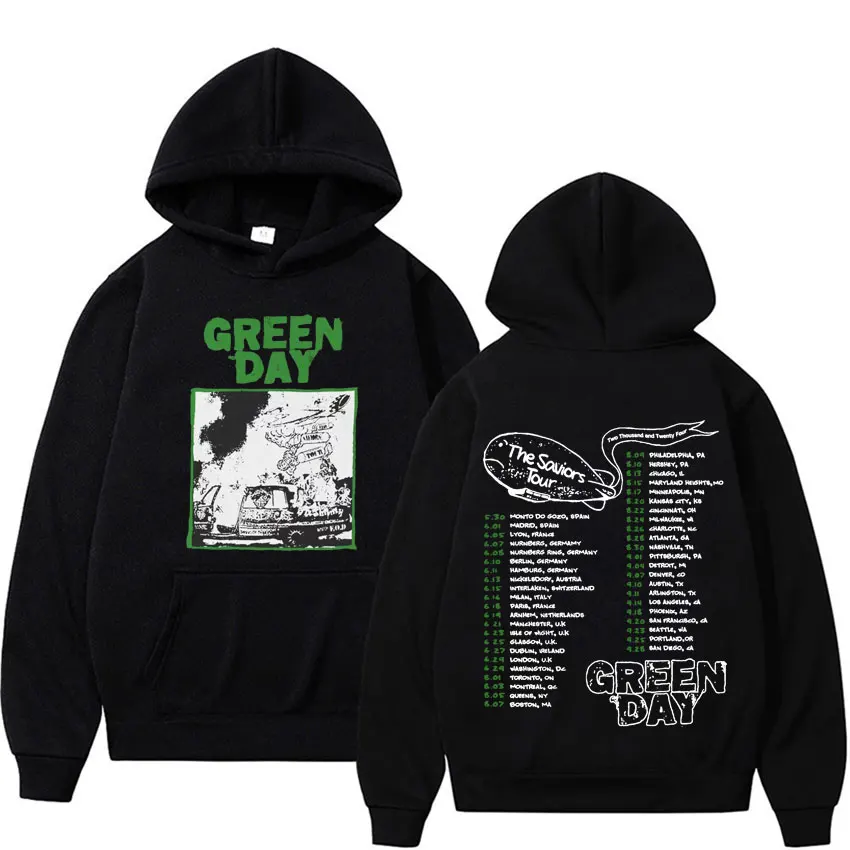 Rare Punk Band Green Day Tour Graphic Hooded Rock Concert Apparel Vintage Sweatshirt Men Women Harajuku Fashion Oversized Hoodie