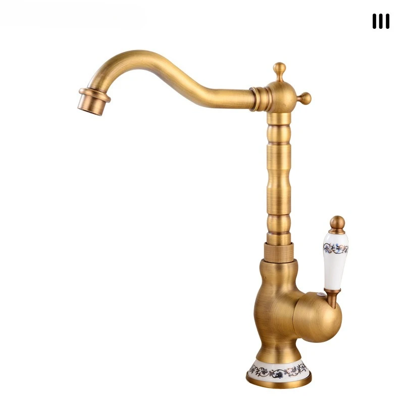 French vintage copper basin faucet household balcony sink counter basin hot and cold rotatable kitchen faucet
