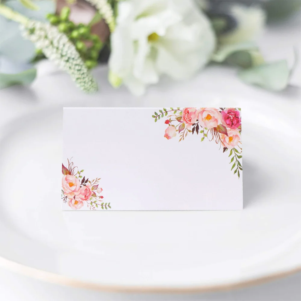 20/50/100pcs Double Sided Printed Flowers Name Place Cards Wedding Seating Number Table Card Birthday Party Greeting Card