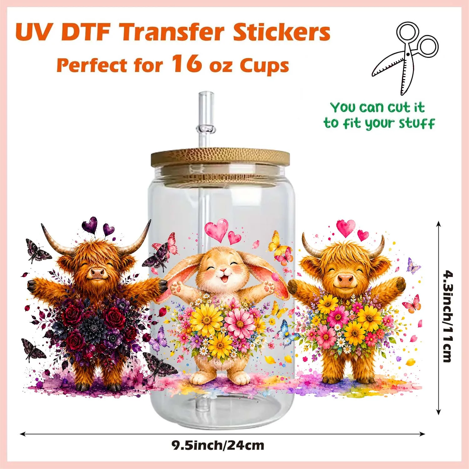 5 Sheets Sunflower Animals Theme UV DTF Sticker Party DIY Decals 3D transfers uvdtf Tumbler Stickers 16oz uv dtf cup wraps