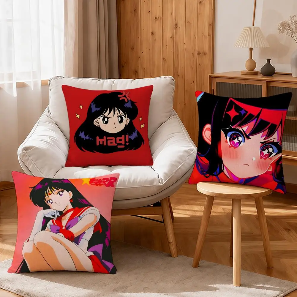 Anime Rei Hino (Sailor Moon) Cushion Cover Linen Anti-Mite Antibacterial Cushion Cover Invisible Zipper Sofa Decor