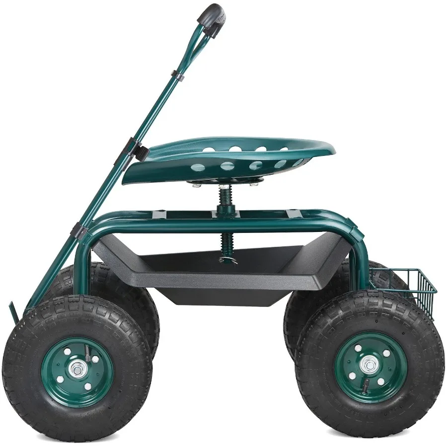 

Garden Cart Rolling Workseat with Wheels Gardening Stool for Planting 360 Degree Swivel Seat Wagon Scooter with Steering Handl