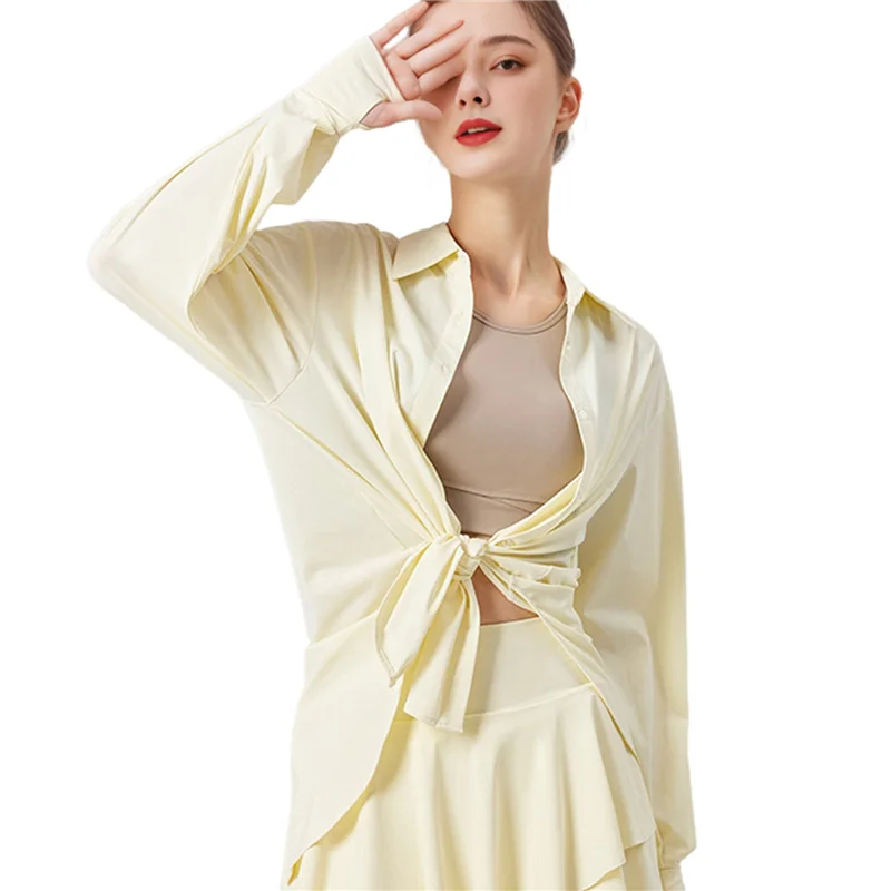 

Women's UPF 50+ Long Sleeve UV Sun Protection Shirts Fishing Hiking Button Down Dress Shirt Creamy Yellow M