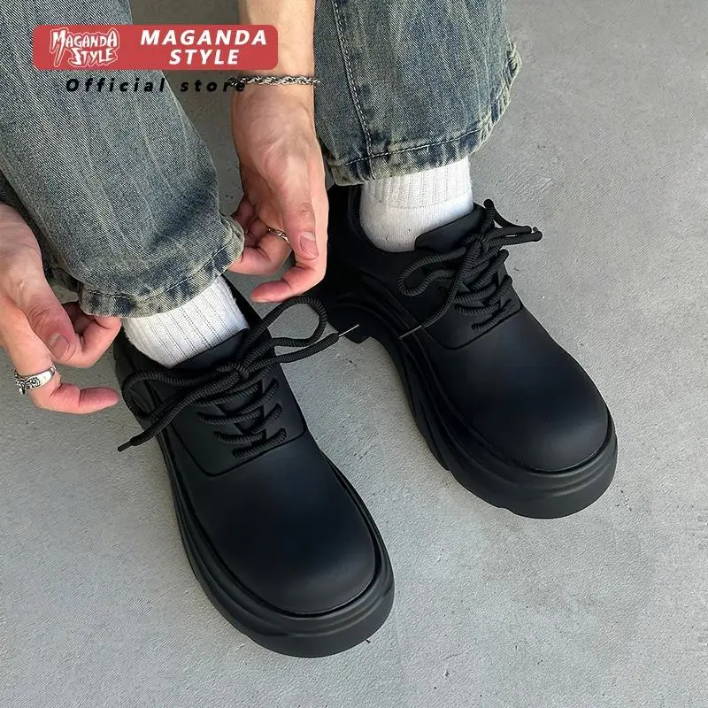 Original design Thick soled height increasing 7CM Derby shoes men's new black small leather shoes single shoes casual shoes