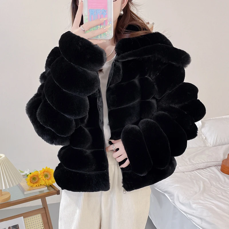 Korean Fashion 2023 Winter Warm Faux Fur Women Coat Long Sleevs Large Collar Hot Sell Lady Thick Coats