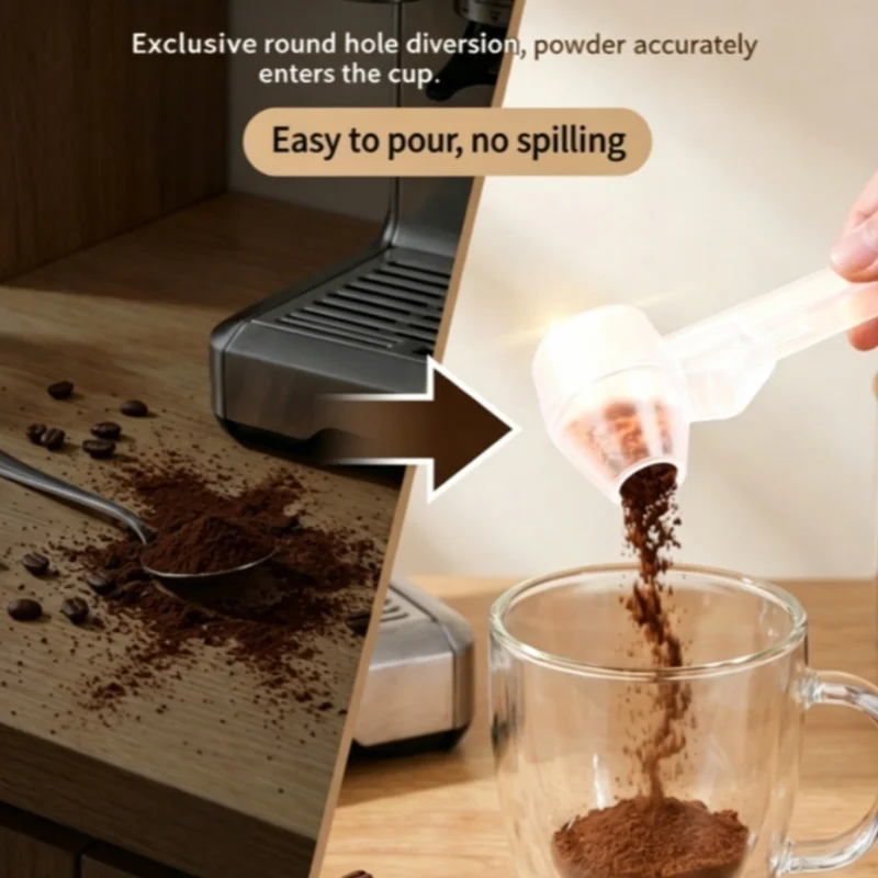 Spill Proof Sliding Coffee Gram Scoop Protein Powder Measuring Spoon Funnel with Hanging Hole Kitchen Gym Travel Gadget