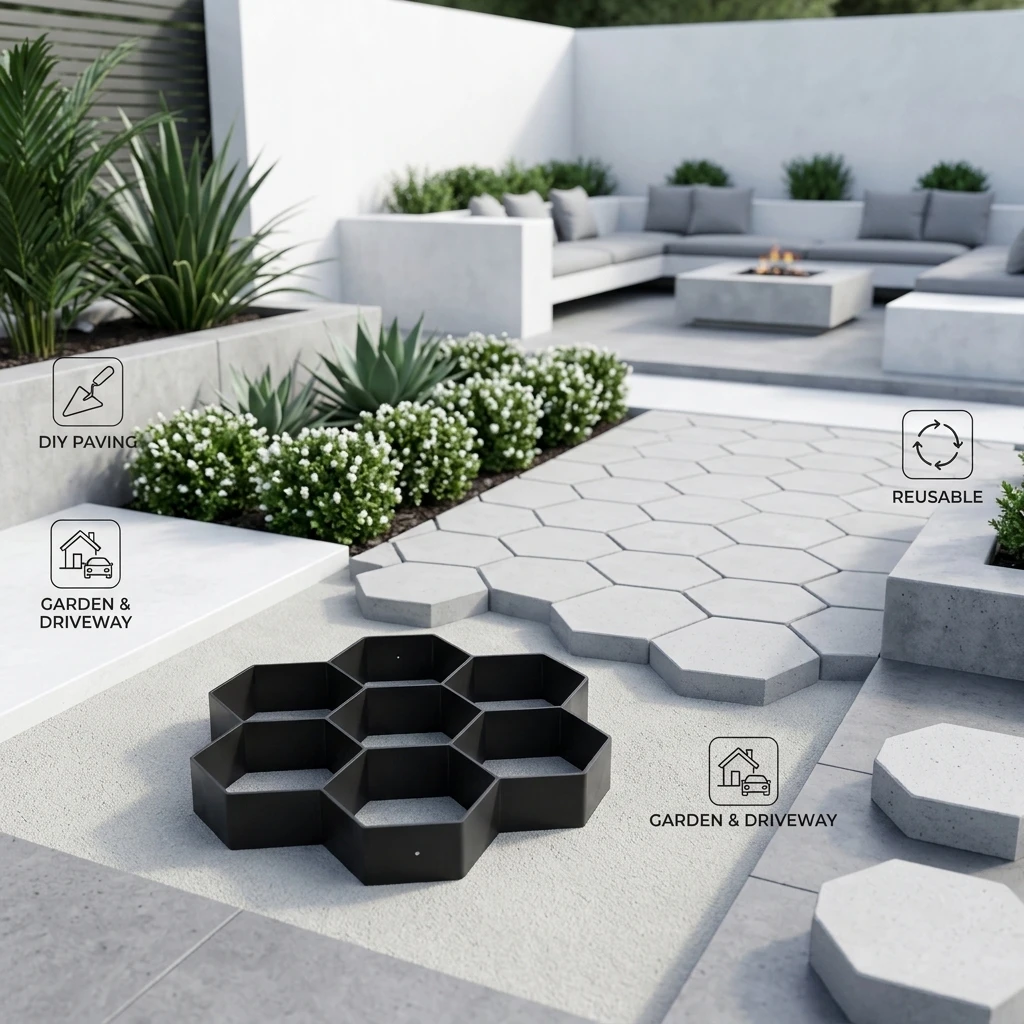 Moule hexagonal en plastique réutilisable pour pavés en béton - 1 pièce - Idéal pour allées de jardin, patios, cours arrière et aménagements paysagers