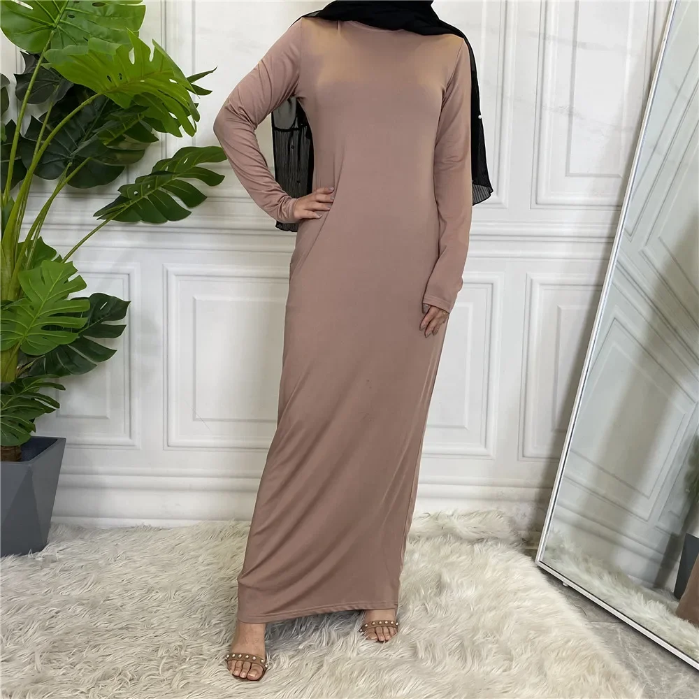 UNI nuevas mujeres musulmanas dentro unirse Vestido Medio Oriente Dubai Abaya Turquía Kaftan ropa islámica Mujer árabe Vestido de Color sólido