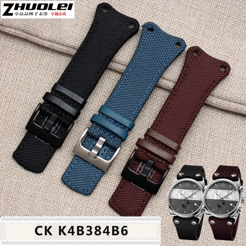 Nylon + leather strap black Brown blue men\'s wristband For K4B384B3 K4B371B6 K4B371B3 K4B384B6 canvas watch belt chain watchband