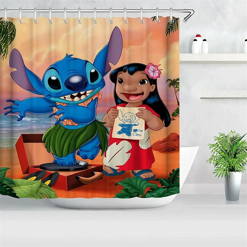 Stitch Waterproof Shower Curtain Splash Protection Floor Cartoon Cute Pattern Bathroom Accessories Waterproof Shower Curtain