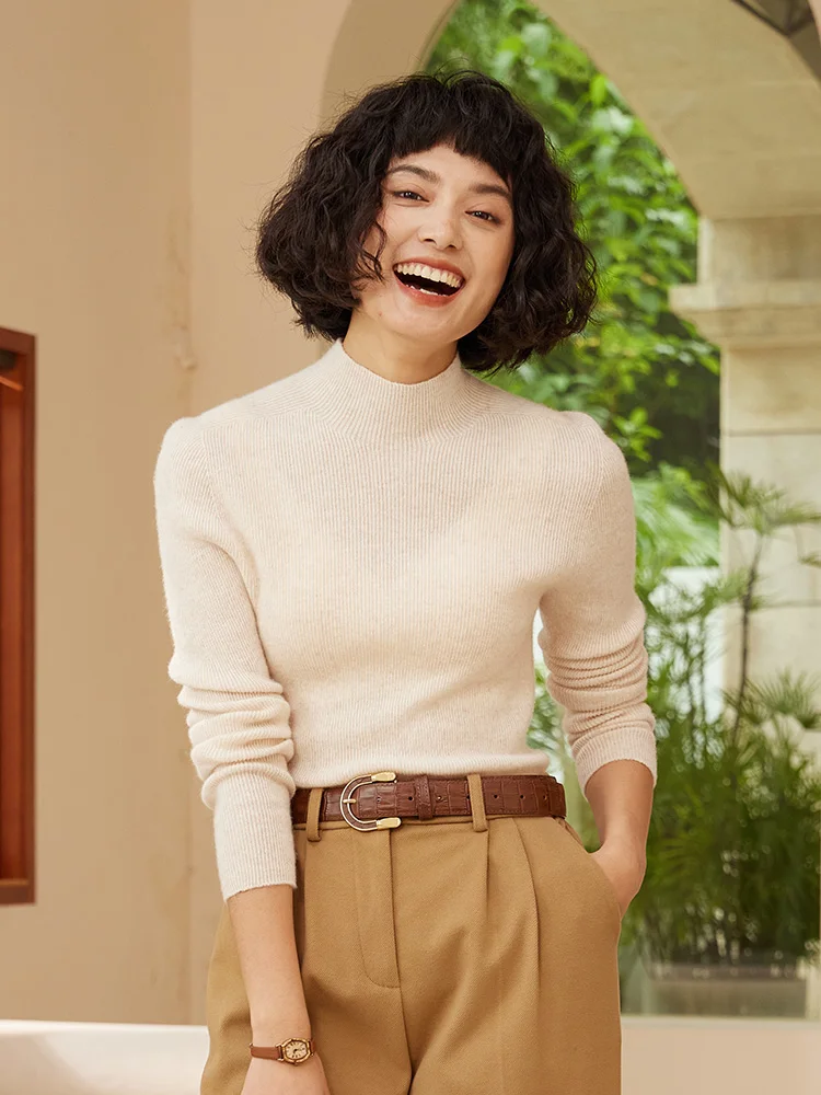 

Новый осенне-зимний женский шерстяной свитер, кашемировый облегающий вязаный пуловер с полувысоким воротником