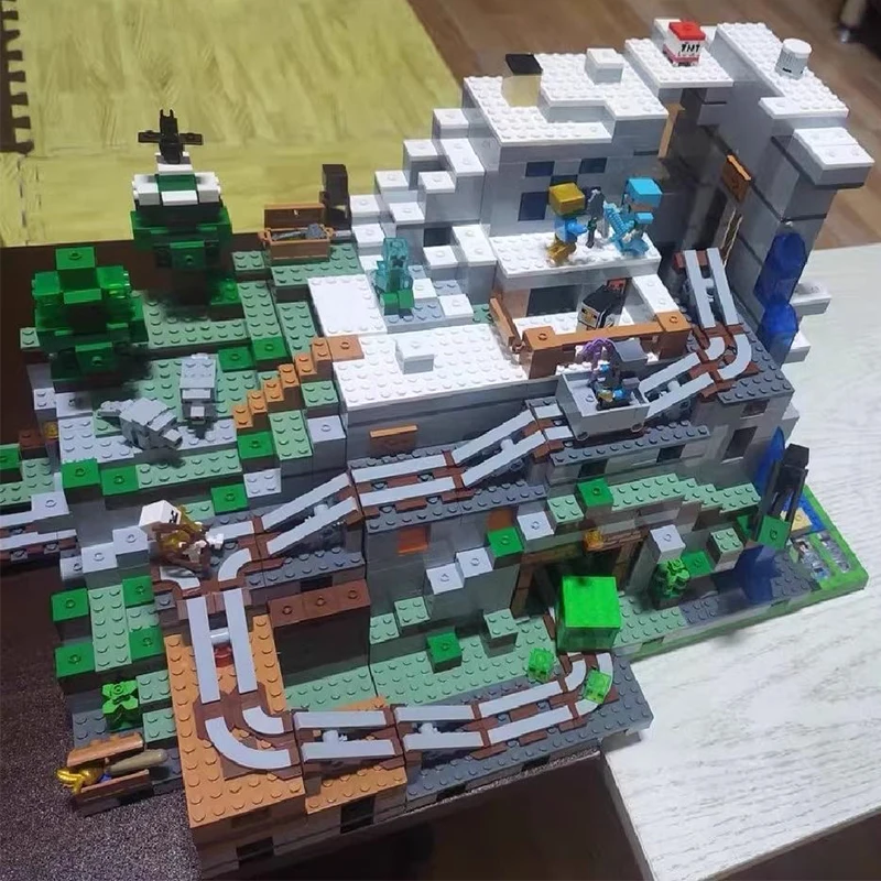 Hot Toys The Mountain Cave MinecraftINGlys Building Blocks with Figures 1208 Bricks with Elevator Educational Toy Christmas Gift