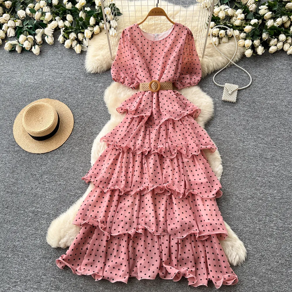 

Элегантное многоярусное платье в горошек, винтажное, А-силуэт, для летнего пляжного отдыха, повседневное, для офиса, женское, летние платья, одежда