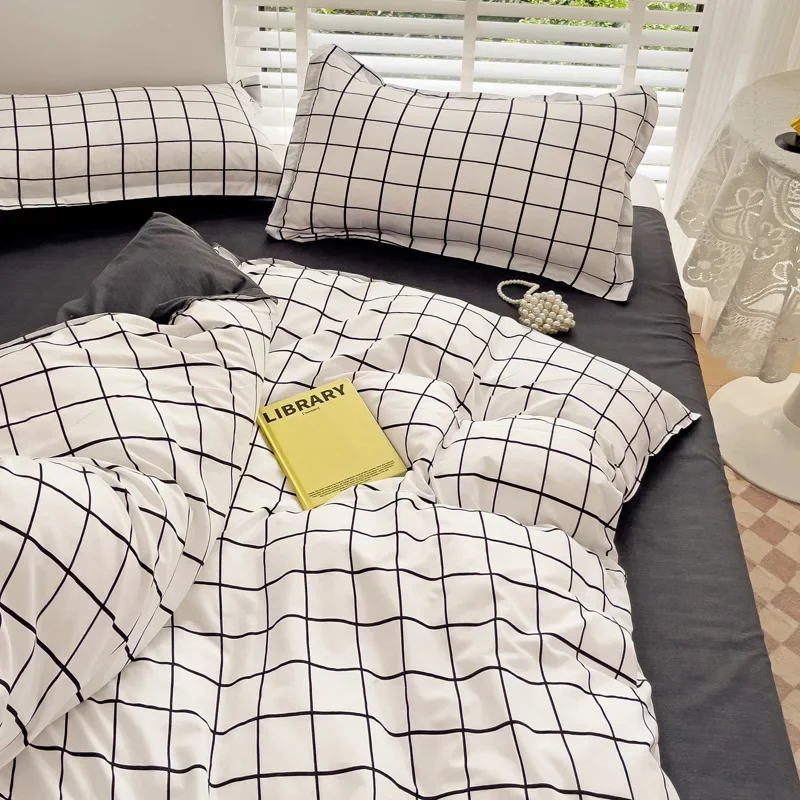 Nordic Lattice Duvet Cover Sets NO Filler Simple Boy Adults Bedding and Pillowcase Bed Sheet Single Twin Double Size Bed Linens
