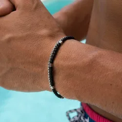 Novel 2Pcs Bracelet Set For Men Stainless Steel Cuban Chain Braslet 4mm Small Onyx Beads Wrap Braclet Hematite Healing Brazalete