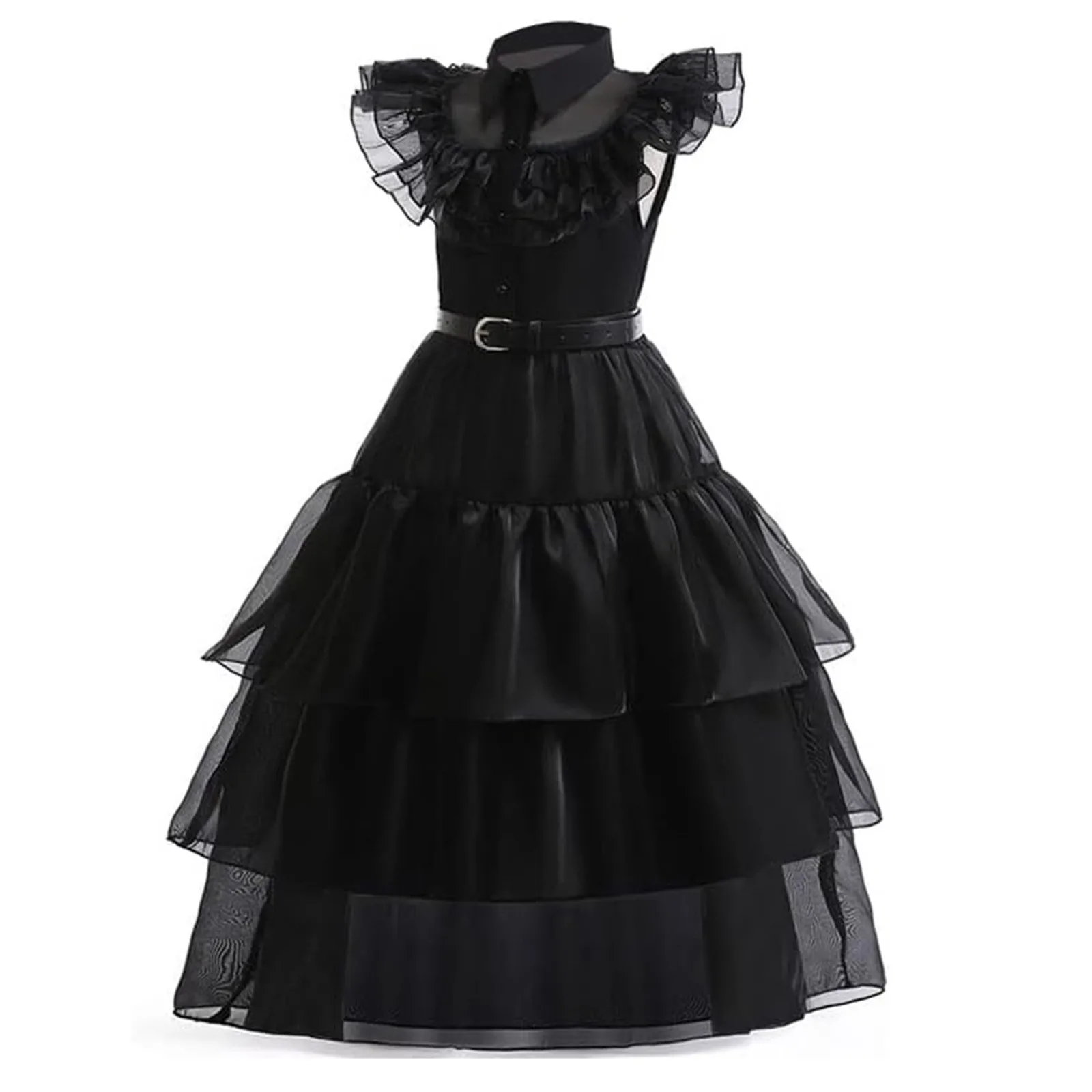 Wednesday Addams Dress Up Costume For Girls Birthday Halloween Cosplay Party Dress With Wig Socks Belts For Kids 3-10 Years