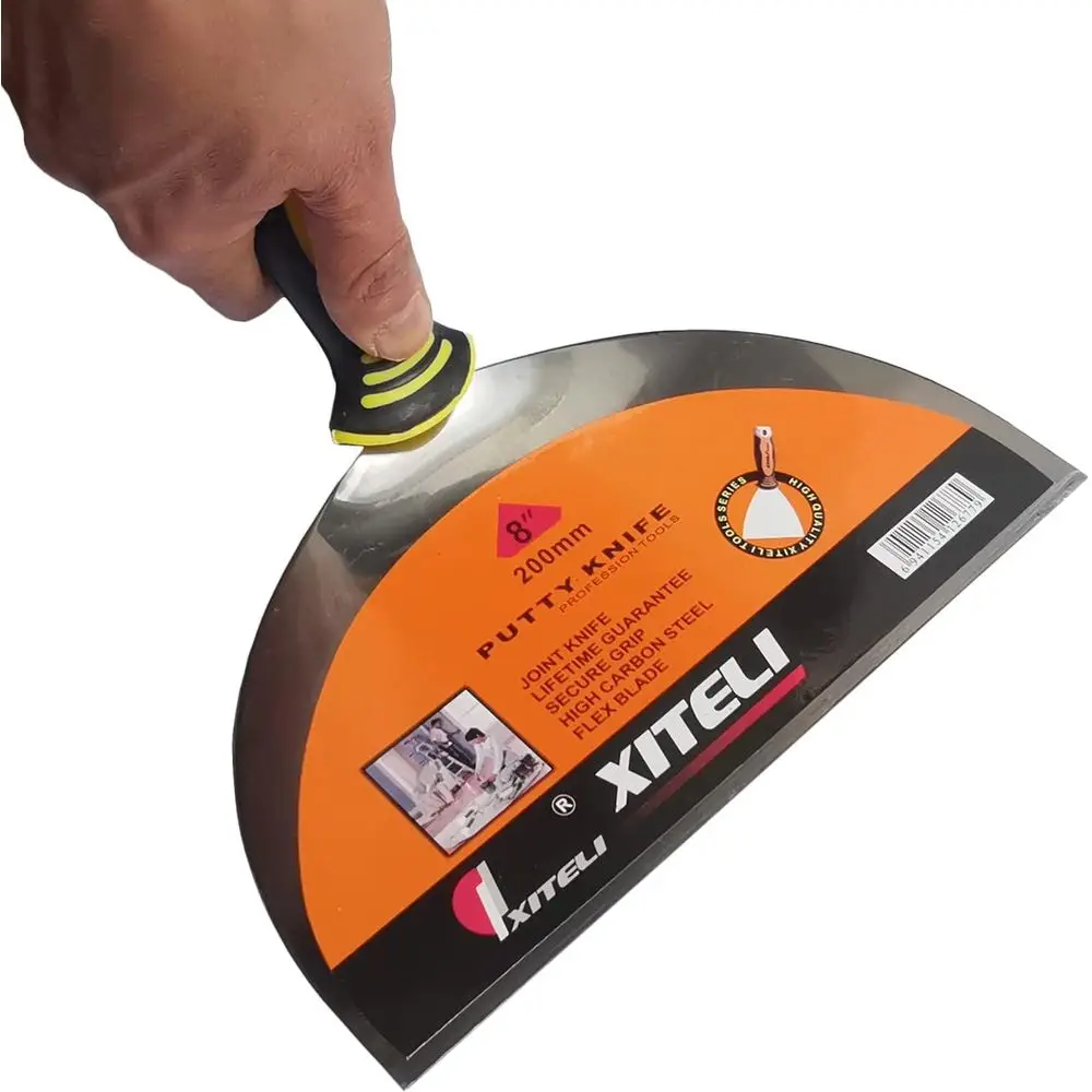 มีดโป๊วสแตนเลสขนาด 8 นิ้ว พร้อมด้ามจับพลาสติกตามหลักสรีรศาสตร์ สำหรับงานทาสี ผนัง พื้น กระเบื้อง โลหะ