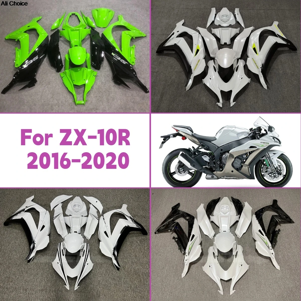 2016-2020 ZX-10R Quality Green White Full ABS Plastic Fairing Kit Suitable for 16-20 Kawasaki ZX 10R Fairings
