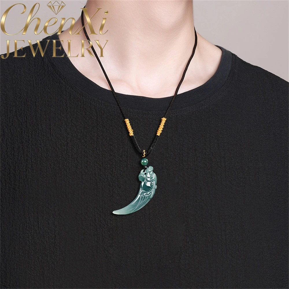 Highend Natural A-Grade Blue Water Ice-Grade Jadeite Dragon Tooth Zodiac Dragon Pendant Fine Jewelry Gift Luxury Quality Popular