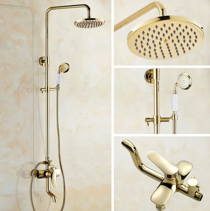 

Golden Brass Bathroom Faucet Set Washroom Rainfall/Handheld Shower Faucets Kit Bathtub Hot And Cold Water Mixer Taps Dgf314