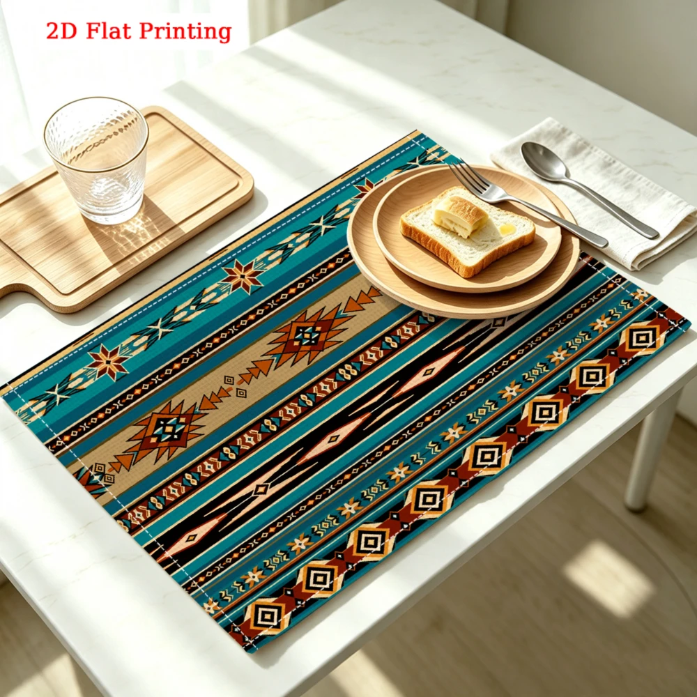 Tribal Geometric Pattern Kitchen Placemat Geometric Tribal Pattern Linen Pad Dish Coffee Cup Table Mat 1PC 30x40cm