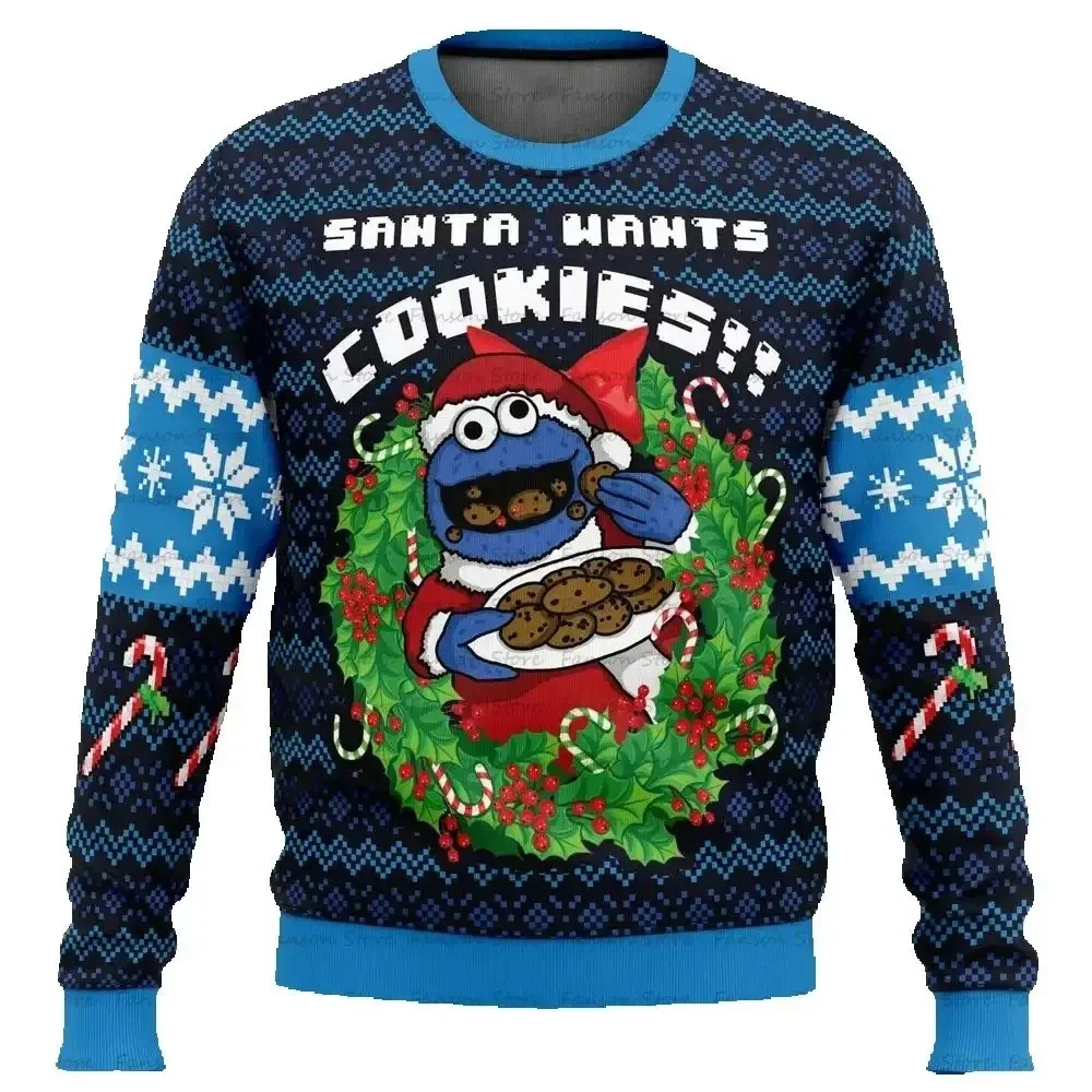 2026 ثلاثية الأبعاد مطبوعة موضة الزنجبيل كوكي الوحش القبيح عيد الميلاد سترة الكرتون الرسوم المتحركة امرأة رجل البلوز العلوي Harajuku #3