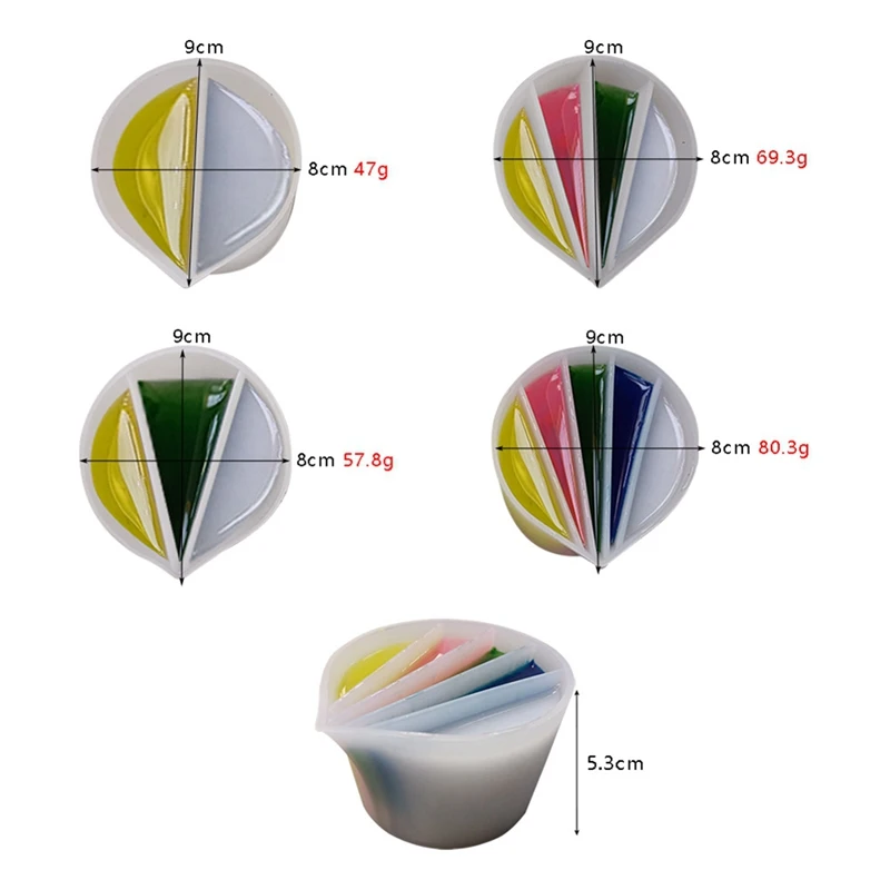 4Pc Silicone Color Toning Cup For Paints Pouring Acrylic Paint Pour Cup 2/3/4/5 Channels Dividers DIY Epoxy Resin Tools White