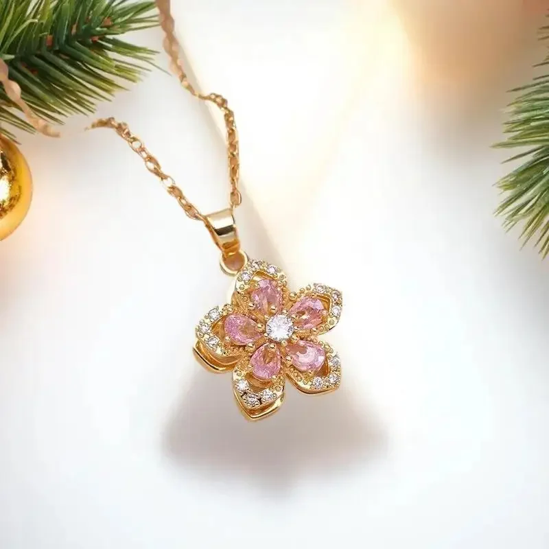 ضوء فاخر تدور الزركون زهرة قلادة قلادة للنساء الذهب اللون جودة عالية الشعور سلسلة القلائد هدايا مجوهرات الحفلات