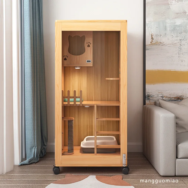 

Solid wood cat villa cat cage household cat nest double-layer indoor closed factory