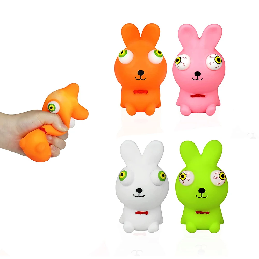 

6Pcs Bunny Squishy Toys Fun Animals Eye Popping Pinch Toy Stress Relief Toys Cute Pop Out Eyes Squeeze Toys for Kids Adults